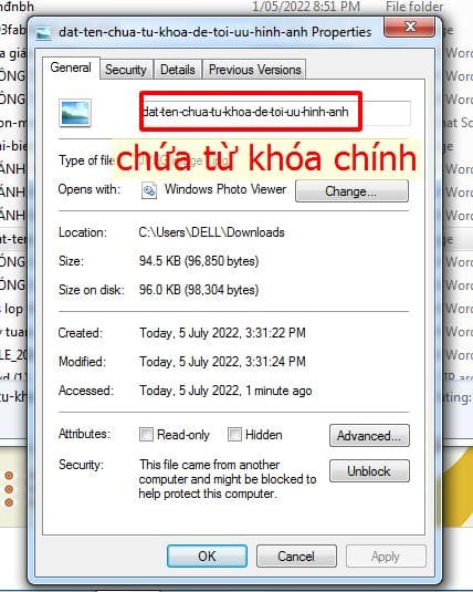 Đặt tên chứa từ khóa chính giúp tối ưu hình ảnh
